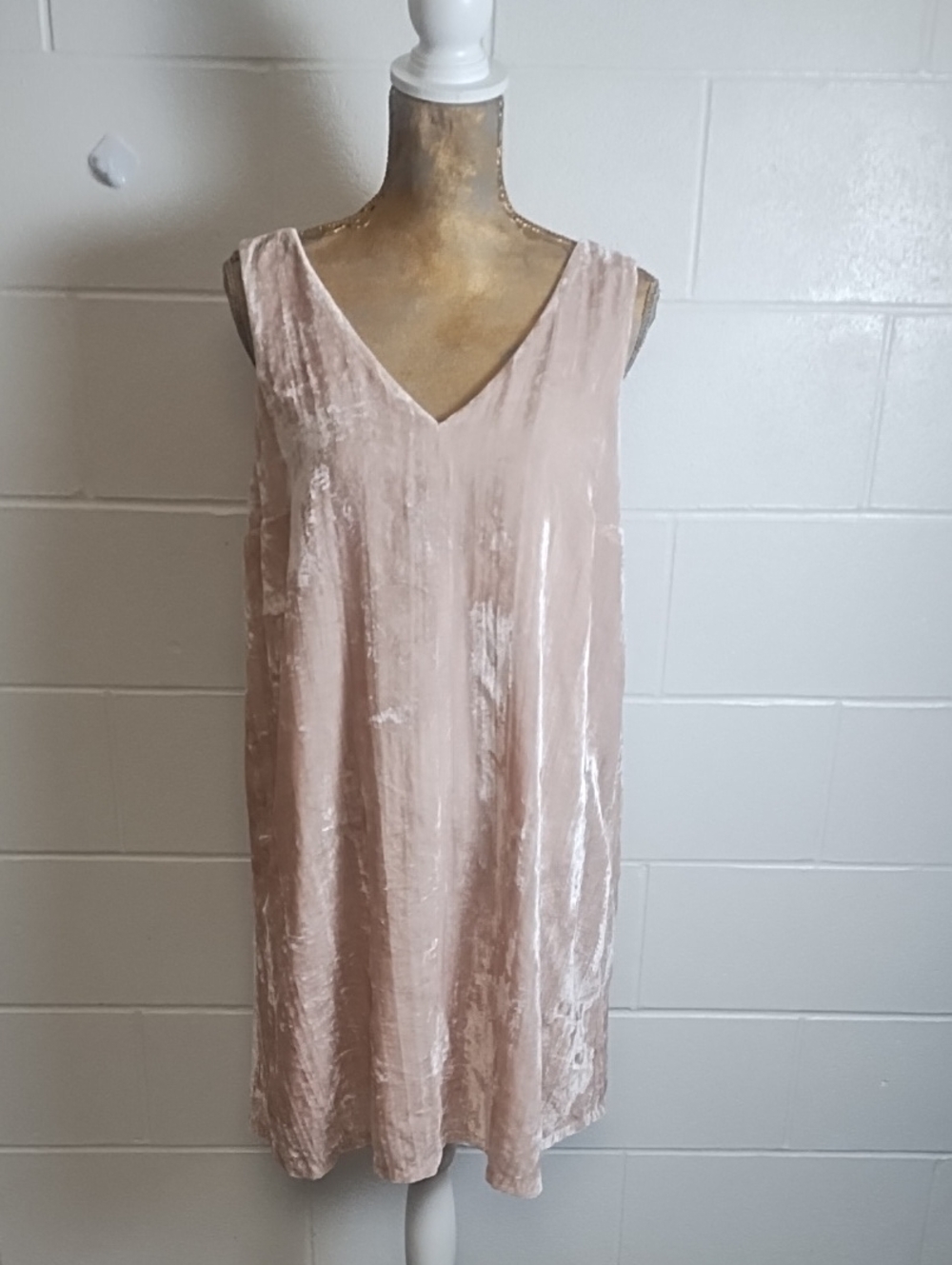 LOFT Dusty Blush Pink Soft Crushed Velvet V-Neck Lined FairyCore Slip Dress